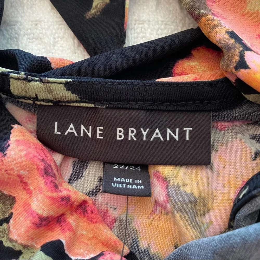 Lane Bryant Black Pink and orange Floral tie neck dress size 22/24 - Picture 3 of 7